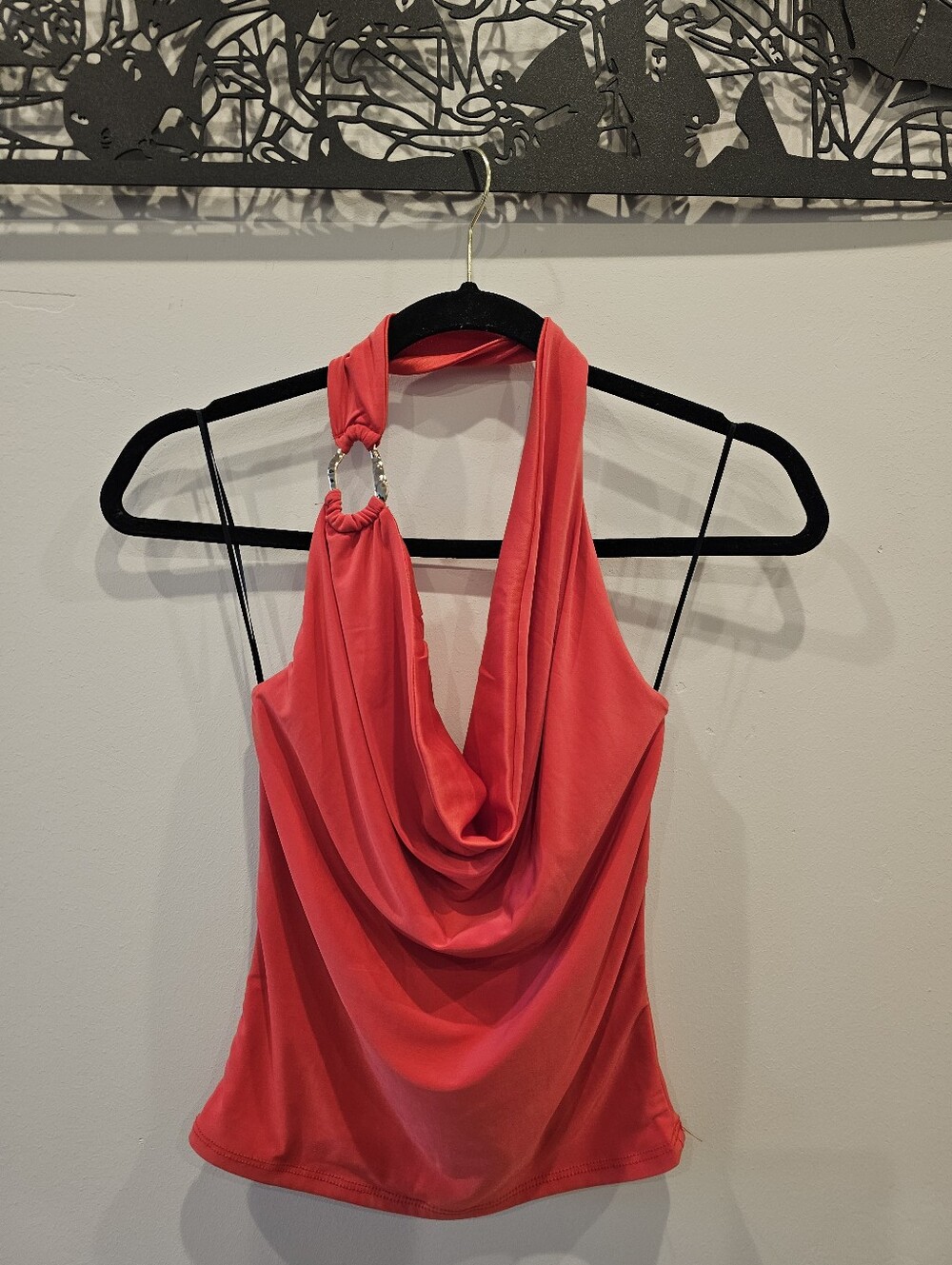 Red Halter Drape Neck Women's Top